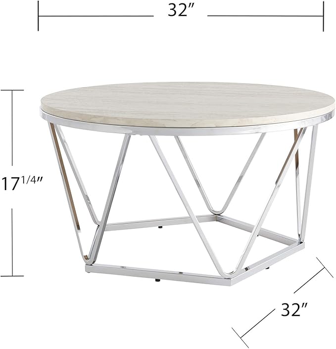 SEI Furniture Luna cocktail table, Silver, faux travertine