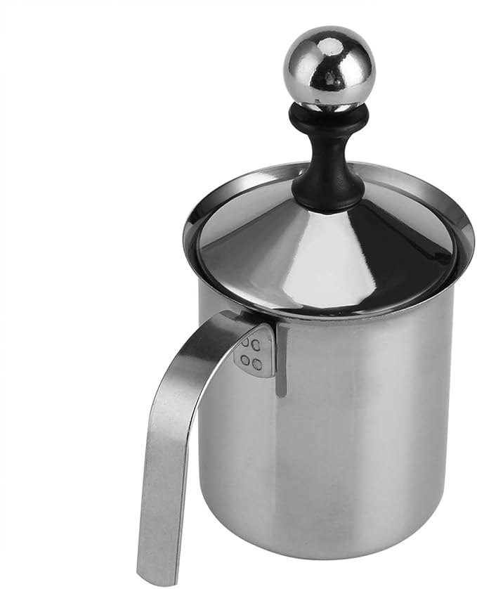 Handheld Milk Frother Pitcher, Manual Milk Fr Stainless Sel Stainless Steel Manual Foamer, Milk Fr Manual For Milk Coffee Milk Creamer Frother Cappuccino Coffee Foam Pitcher With Handle And Lid For