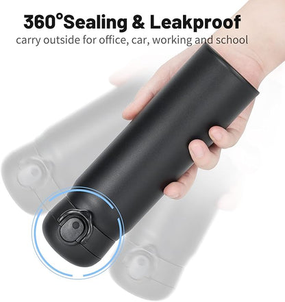 17 oz / 500 ml Insulated Water Bottle, Stainless Steel Thermo Coffee Travel Mug, Thermal Cup with Snap Flip Lid, BPA Free for Hot and Cold Drinking, Black