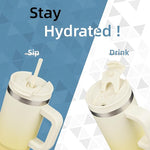 Load image into Gallery viewer, 30 oz Tumbler with Handle and 2 Straws,2 in 1 Lid Insulated Water Bottle Stainless Steel Travel Coffee Mug,Lemon