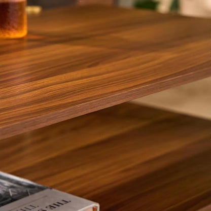 Shrine Rectangle Coffee Table, Mid-Century Modern Design, Two-Tier Walnut MDF Table, 41" D x 21" W x 17" H, Sleek Conical Metal Legs with Gold Finish