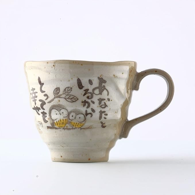 Mino Ware Owl Mug, Owl Coffee Mug, 8.8 oz, Handmade Ceramic Coffee Mug, Set of 2