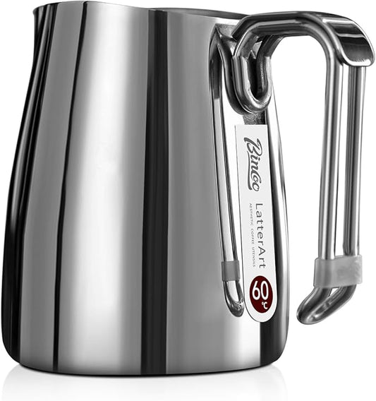 Bincoo Espresso Milk Frothing Pitcher Stainless Steel 20oz/600ML Coffee Milk Frother Cup-Milk Frothing Pitcher with Measurement Lines,Ergonomic Handle for Latte Art & Cappuccin(Steel)