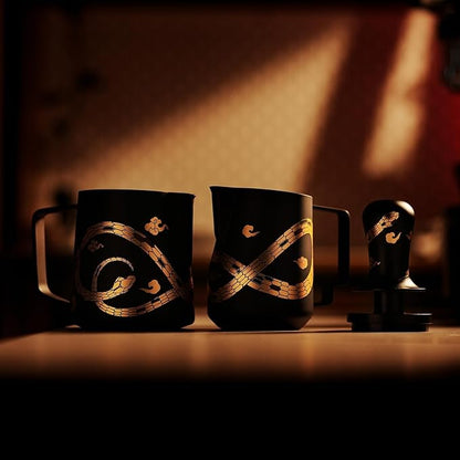 MHW-3BOMBER Espresso Steaming Pitcher Milk Frothing Pitcher Stainless Steel Milk Coffee Cappuccino Latte Art Barista Cup (5.0 Black(printing), 16.9 Ounces) P5159S-OS