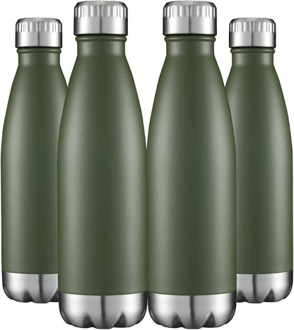 HASLE OUTFITTERS 17oz Stainless Steel Water Bottles Bulk, Vacuum Insulated Water Bottles Double Walled Powder Coated Reusable Metal Sports Water Bottles Keep Drinks Hot and Cold, ArmyGreen, 4Packs