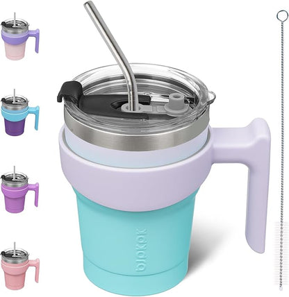 BJPKPK 10 oz Tumbler With Handle And Straw Stainless Steel Insulated Tumbler Cups For Water Or Ice Coffee,Lavender Green