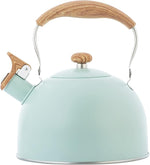 Load image into Gallery viewer, Whistling Stainless Steel Diamond Pattern Tea Kettle with Wood Grain Anti Heat Handle, Stainless Steel Cover Wood Grain Nylon Cover Top Tea Pot (Green)