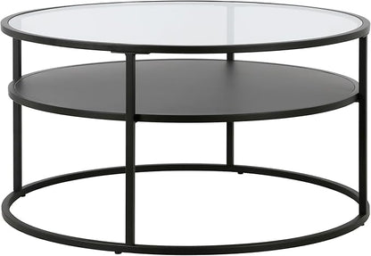 Ada 32" Wide Round Coffee Table in Blackened Bronze