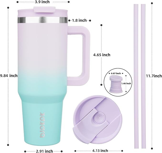 BJPKPK Tumbler With Handle 40 oz Stainless Steel Insulated Tumbler With Lid And Straw For Water Or Ice Coffee,Lavender Green