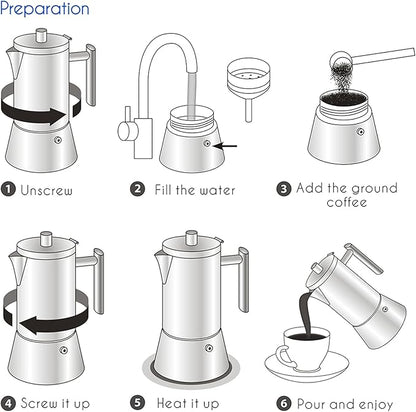 Easyworkz Diego Stovetop Espresso Maker Stainless Steel Italian Coffee Machine Maker 6Cup 10 oz Moka Pot Induction Espresso Pot