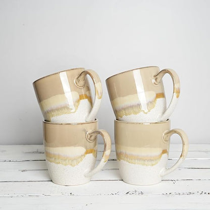 Bosmarlin Ceramic Coffee Mug Set of 4, 17 Oz, Coffee Cups with Big Handle, Microwave Safe, Unique Reactive Glaze