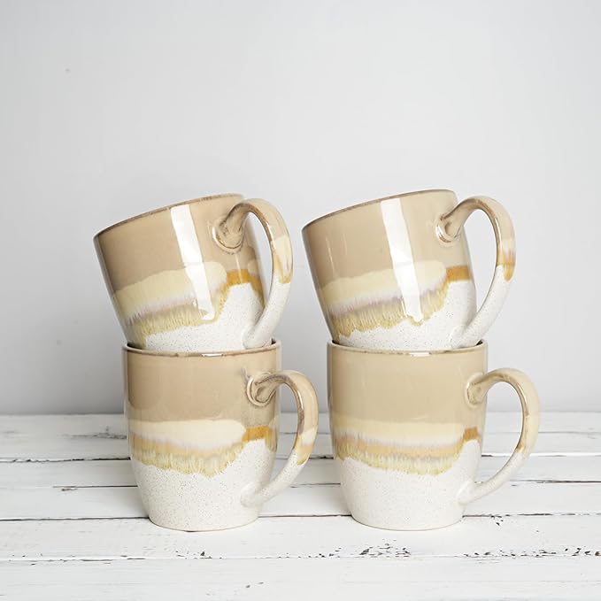 Bosmarlin Ceramic Coffee Mug Set of 4, 17 Oz, Coffee Cups with Big Handle, Microwave Safe, Unique Reactive Glaze