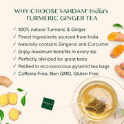 VAHDAM, Organic Turmeric Ginger Herbal Tea Bags (100 Pyramid Tea Bags) Caffeine Free, Non GMO | 100% Pure Herbal Blend - Savory & Spicy, Plant-Based Teabags | Resealable Ziplock Pouch