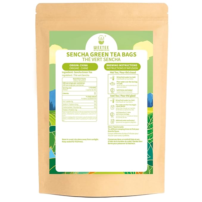 WT WEETEE Sencha Green Tea Bags 100 Count, Unique Roasted Rice Aroma, Non-Bitter & Refreshing Steamed Green Tea, Natural Caffeine & Antioxidant, Good for Hot Iced Cold