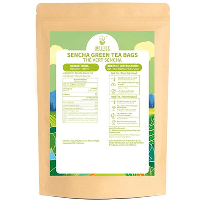 WT WEETEE Sencha Green Tea Bags 100 Count, Unique Roasted Rice Aroma, Non-Bitter & Refreshing Steamed Green Tea, Natural Caffeine & Antioxidant, Good for Hot Iced Cold