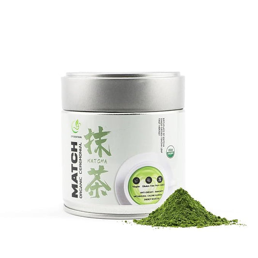 EFOOFAN Matcha Organic Ceremonial Grade Green Tea Powder - (45g/1.59oz Tin) - No Sugar Added Macha for Lattes, Authentic Origin of Japanese Matcha, USDA/EC/JAS Certified