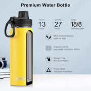 KOODEE Stainless Steel Water Bottle, 26 oz Double Wall Vacuum Insulated Sports Bottle with Leakproof Spout Lid (Yellow)