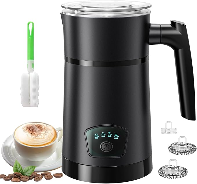Milk Frother, 4 in 1 Electric Milk Steamer, Hot and Cold Foam Maker, 1 min Fast Frothing, 11.8 oz/350 mL Milk Warmer, Frother for Latte, Cappuccino, Temperature Control, Auto Shut-Off