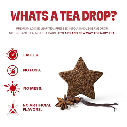 Tea Drops 30 Bulk Pack Organic Spiced Chai Bagless Tea - Loose Leaf, Lightly Sweetened, On-The-Go. Plastic-Free - Iced or Hot Tea