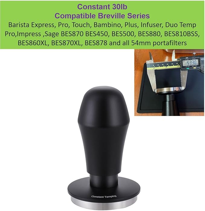 54mm Espresso Tamper 30lbs Load Calibrated Coffee Tamper Stainless Steel Base Hand Tamper for 54mm Bottomless Portafilter Tamper for Espresso Machine-Ripple Base, Black