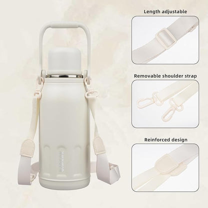 BJPKPK Insulated Thermal 40oz Water Bottle with Lid and Carry Handle Double Wall Stainless Steel Water Bottles for Sports,Beige