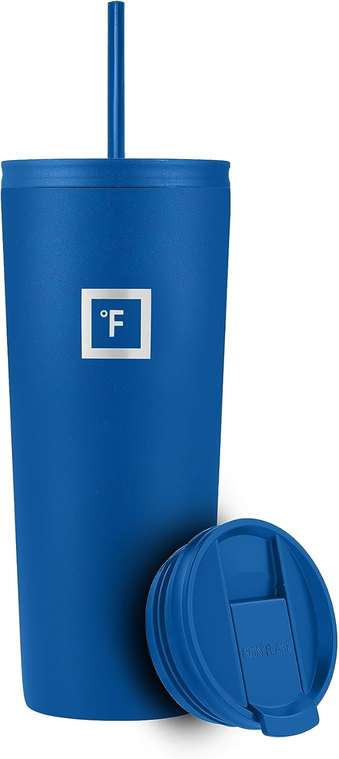 IRON °FLASK Classic Tumbler - Vacuum Insulated Stainless Steel Water Bottle, Double Walled, Drinking Cup, Insulated Travel Mug (Cobalt, 24 oz Solid Lid)