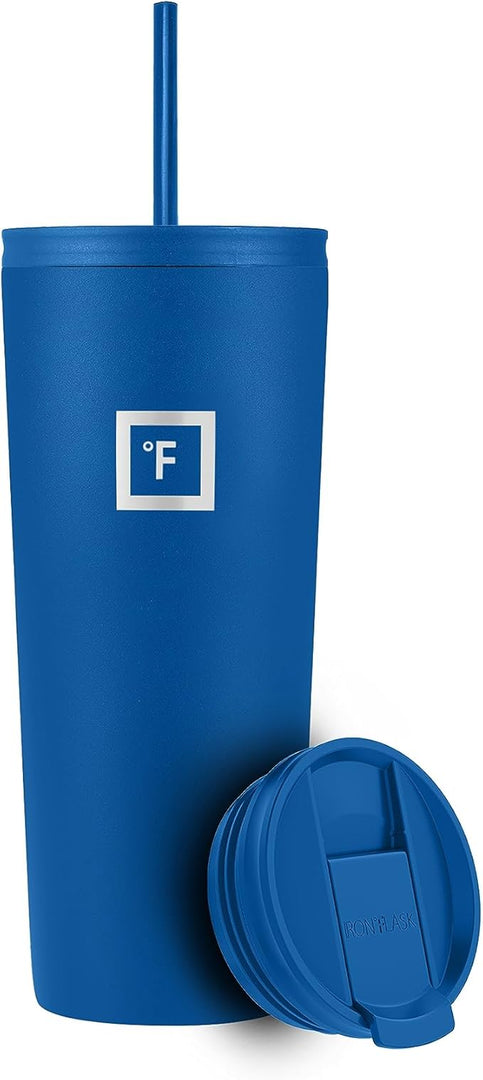 IRON °FLASK Classic Tumbler - Vacuum Insulated Stainless Steel Water Bottle, Double Walled, Drinking Cup, Insulated Travel Mug (Cobalt, 24 oz Solid Lid)