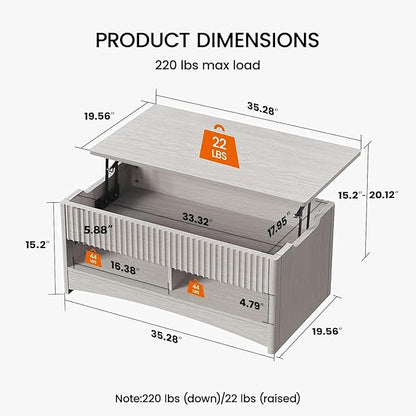Amada Lift Top Coffee Table with Storage, Modern Center Table with Hidden Compartment, Rectangle Coffee Tables for Living Room, Small Spaces,Office,Grey