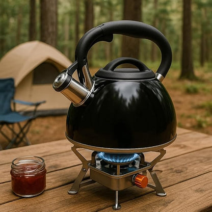 Creative Home 3.5 Quart Whistling Tea Kettle for Stovetop, Food Grade Stainless Steel Tea pot, Fast Boiling Water, Ergonomic Handle, for Gas & Induction, Black