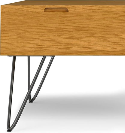SIMPLIHOME Hunter Lift Top Coffee Table - 32 inch Wide Oak Veneer and Metal Industrial Square Lift Top Cocktail Table in Oak, Living Room Table with Dual Lift Tops, Hidden Storage and Hairpin Legs