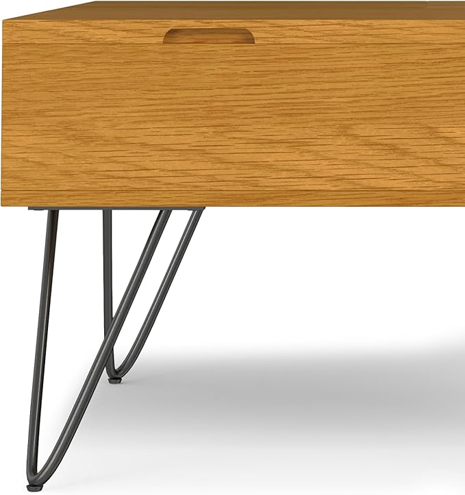 SIMPLIHOME Hunter Lift Top Coffee Table - 32 inch Wide Oak Veneer and Metal Industrial Square Lift Top Cocktail Table in Oak, Living Room Table with Dual Lift Tops, Hidden Storage and Hairpin Legs