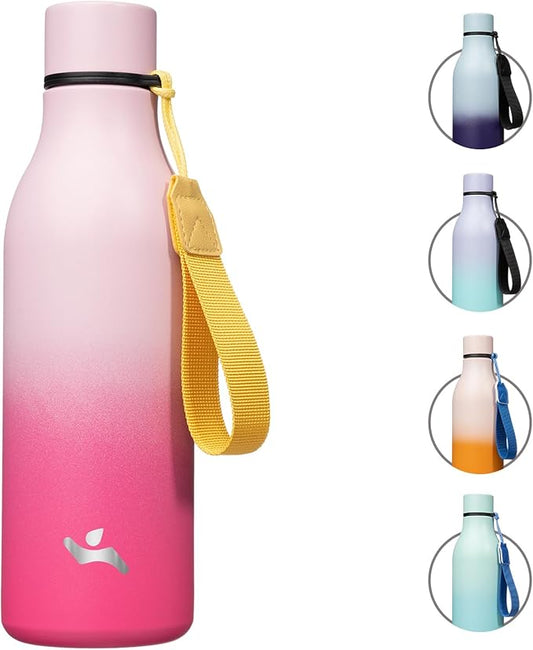 Insulated Water Bottle with Strap,18 oz Double Wall Stainless Steel Vacuum Bottles Metal Water Flask,Cherry