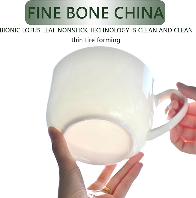 Chulan Large Luxury Bone China Cereal Mugs, White Porcelain Coffee Mugs Set of 2, 25oz Lightweight Ceramic Cups for Soup Fruit Salads Yogurt Pasta with Handles, Microwave Safe & Dishwasher Safe