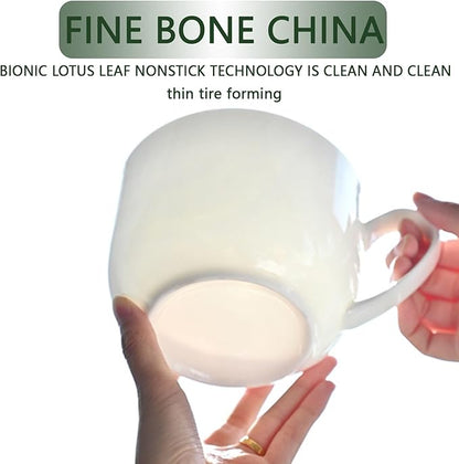 Chulan Large 25 oz Lightweight Fine Bone China Mugs, White Ceramic Soup Mugs,Over 45% Bone Content for Porcelain Soup, Latte, Milk, Coffee, Microwave Safe,Set of 4 Easy to Clean Moonlight Series