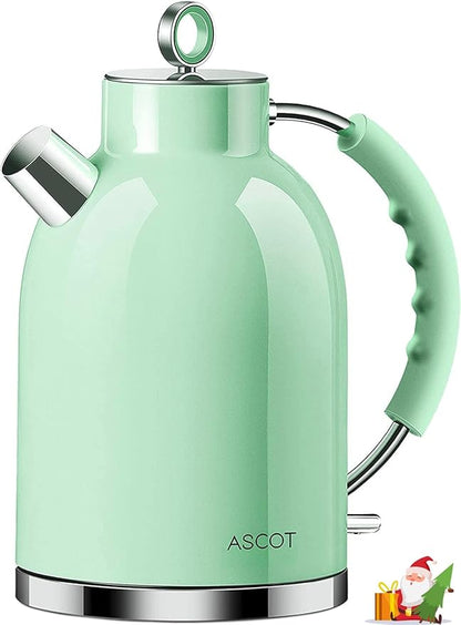 ASCOT Electric Kettle, Stainless Steel Electric Tea Kettle Gifts for Men/Women/Family 1.5L 1500W Retro Tea Heater & Hot Water Boiler, Auto Shut-Off and Boil-Dry Protection (Green)