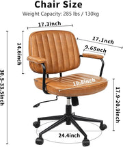 Artswish Mid Century Office Chair - Leather Desk Chair with Wheels, Arms, Swivel & Height Adjustable Ergonomic Computer Chair for Home Office, Brown