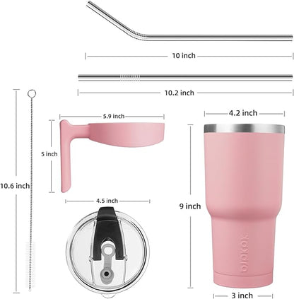 BJPKPK 40 oz Tumbler With Handle And Straw Stainless Steel Insulated Tumbler With Lid Reusable Metal Coffee Cups,Light Pink