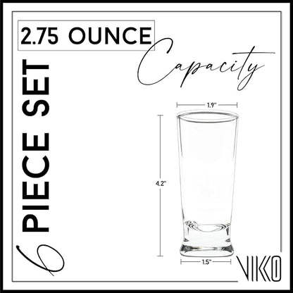 Vikko 2.75 Ounce Shot Glasses, Set of 6 Small Liquor and Spirit Glasses, Durable Tequila Bar Glasses For Alcohol and Espresso Shots, 6 Piece Shooter Glass Set