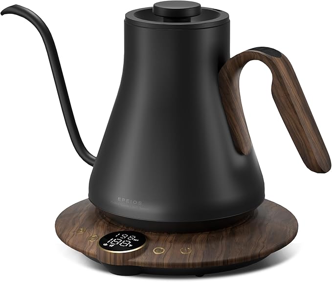 Electric Kettles, INTASTING Gooseneck Electric Kettle, ±1℉ Temperature Control, Stainless Steel Inner, Quick Heating, for Pour Over Coffee, Brew Tea, Boil Hot Water, 1500W/0.9L (Glossy Black)