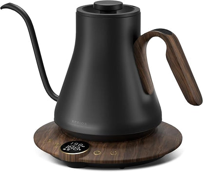 Electric Kettles, INTASTING Gooseneck Electric Kettle, ±1℉ Temperature Control, Stainless Steel Inner, Quick Heating, for Pour Over Coffee, Brew Tea, Boil Hot Water, 1500W/0.9L (Glossy Black)