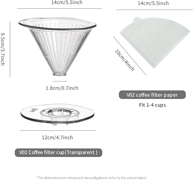 Bincoo Pour Over Coffee Dripper,Safe Tritan Plastic Coffee Dripper with 50pcs Filters Paper,2-4 Cups Size 02 Dripper Coffee Maker Slow Brewing Coffee Pour Over for Cafe,Travel,Home (Transparent)