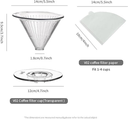 Bincoo Pour Over Coffee Dripper,Safe Tritan Plastic Coffee Dripper with 50pcs Filters Paper,2-4 Cups Size 02 Dripper Coffee Maker Slow Brewing Coffee Pour Over for Cafe,Travel,Home (Transparent)