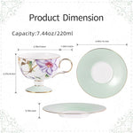 Load image into Gallery viewer, KAMMAK Ceramic Coffee Cups Saucers Set of 2, Porcelain Espresso Cups with Saucers, 7.44 oz Handcrafted Elegant Bone China Tea Cups, Passionflower &amp; Crabapple Blossom Teacup for Party, Women Gift