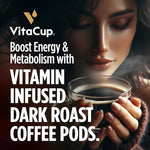 Load image into Gallery viewer, VitaCup Energy Dark Roast Coffee Pods, Boost Focus &amp; Metabolism, Antioxidants, B Vitamins, Bold &amp; Smooth,100% Arabica Coffee, Recyclable Single Serve Pod Compatible with Keurig K-Cup Brewers,16 Ct