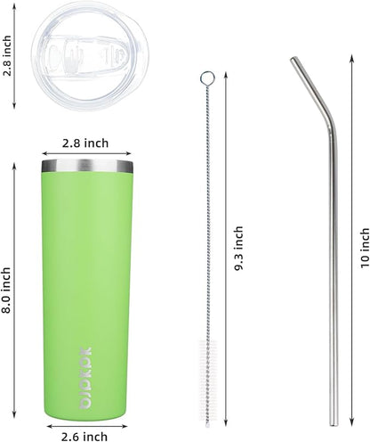 BJPKPK 20 oz Skinny Tumbler with Lid 2 Pack Slim Insulated Travel Coffee Cup Stainless Steel Thermal Mug,Green,Light Pink