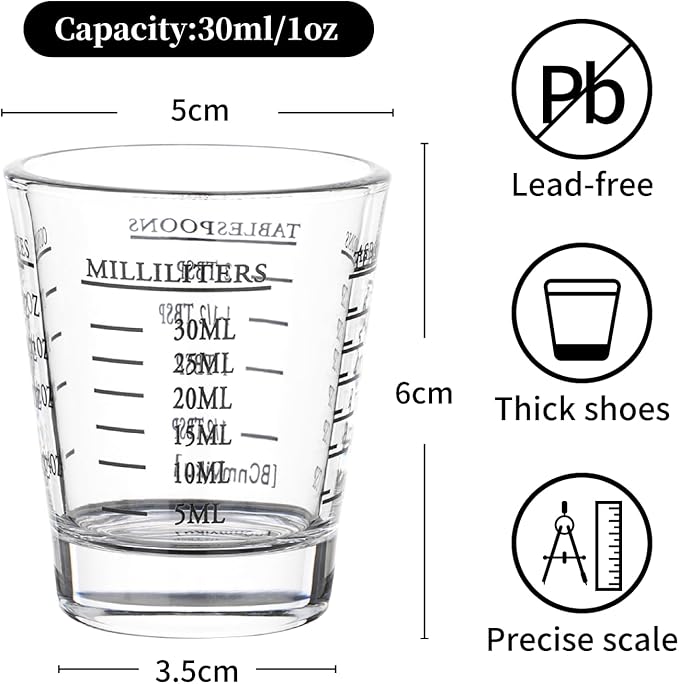 Shot Glasses Measuring cup Espresso Shot Glass Liquid Heavy Glass Wine Glass 2 Pack 26-Incremental Measurement 1oz, 6 Tsp, 2 Tbs, 30ml (Black and Red)
