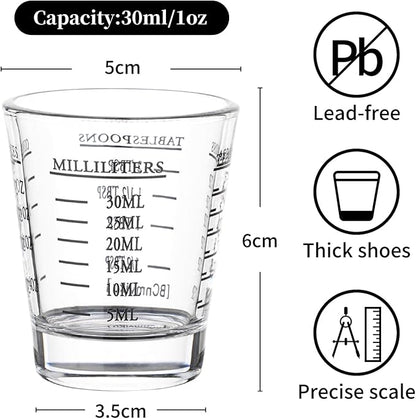 Shot Glasses Measuring cup Espresso Shot Glass Liquid Heavy Glass Wine Glass 2 Pack 26-Incremental Measurement 1oz, 6 Tsp, 2 Tbs, 30ml (Black and Red)