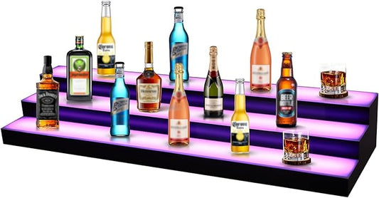FAHKNS LED Lighted Liquor Bottle Display, 3 Tiers 40 Inch LED Liquor Shelves with RF Remote, Liquor Bottle Accessories Shelf for Home Bar, 16 Static Colors 4 Dynamic Mode