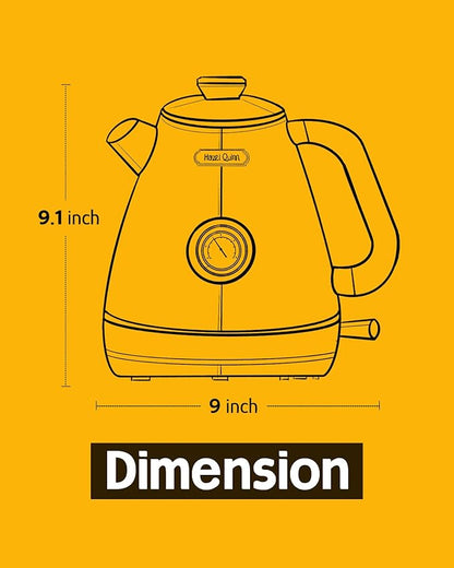 Hazel Quinn Retro Electric Kettle - 1.7 Liters / 57.5 Ounces Tea Kettle with Thermometer, All Stainless Steel, 1200 Watts Fast Boiling, BPA-free, Cordless, Automatic Shut Off - Mint Green