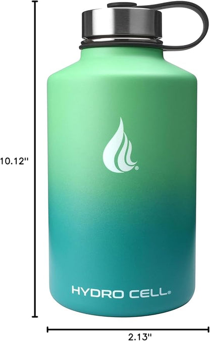 HYDRO CELL Stainless Steel Insulated Water Bottle with Straw - For Cold & Hot Drinks - Metal Vacuum Flask with Screw Cap and Modern Leakproof Sport Thermos for Adults (Mint/Green 64oz)